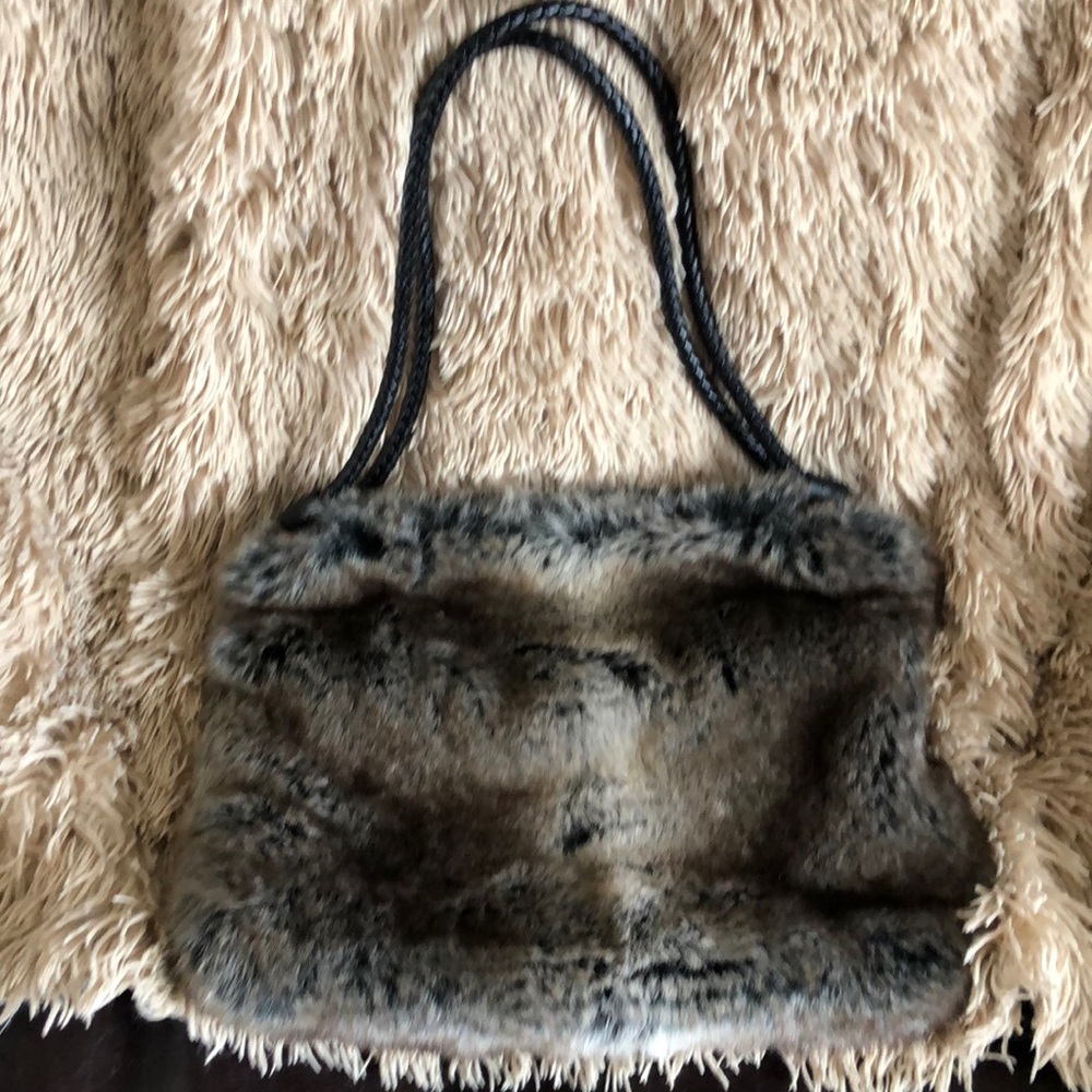 Fabulous Faux Fur & Black Faux Leather Bag - Exceptional Condition!